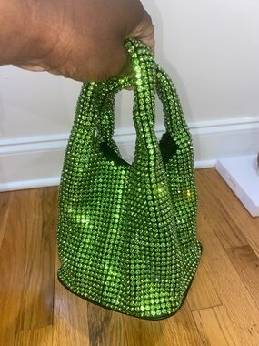 Green Crystal-Rhinestone Embellished Women's  Bag